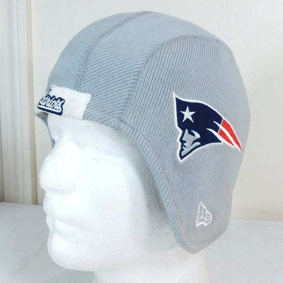 New Era New England Patriots Helmet Winter Hat Knit Beanie Gray Side Logos - Picture 1 of 7